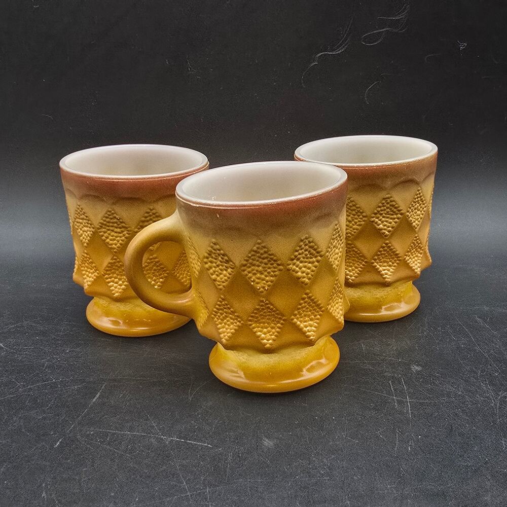 Fire King Ombre Kimberly Mugs Tan Brown Vintage Glass Coffee